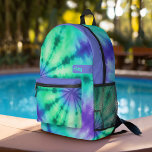 Tie Dye Pattern Seafoam Turquoise - aangepaste naa Bedrukte Rugzak<br><div class="desc">Een gedurfd, kleurrijk ontwerp met kleurrijke tinten pastelgroen en een paarse aqua met een leuk kleurblok om jouw naam of tekst toe te voegen. Het gekke stropdaskleurpatroon heeft een verscheidenheid aan kleuren. U kunt een naam, monogram of andere aangepaste tekst toevoegen. Als u de illustratie wilt verplaatsen, klikt u op...</div>