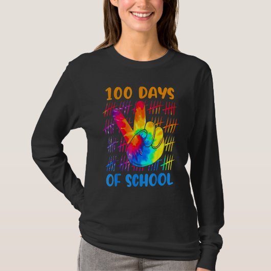 Tie dye peace hand sign 100 days of school 100th d t-shirt (Voorkant)