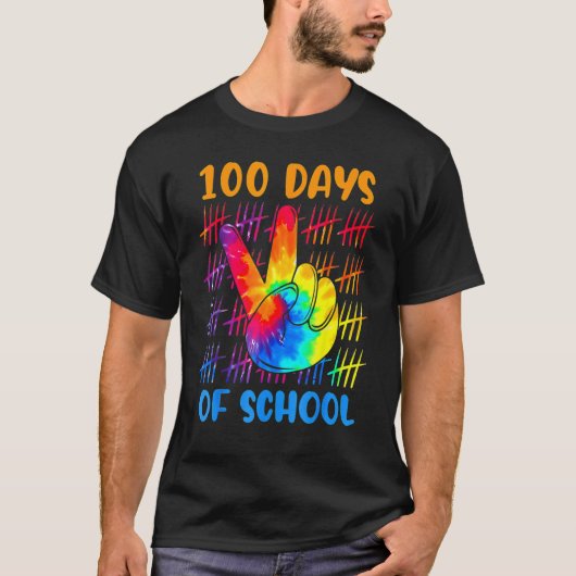 Tie dye peace hand sign 100 days of school 100th d t-shirt (Voorkant)