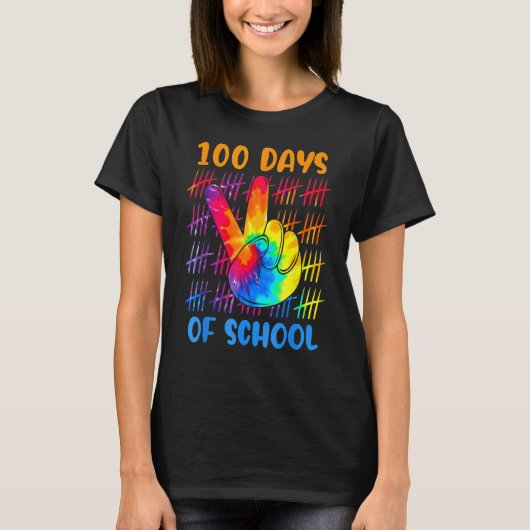 Tie Dye Peace Hand Sign 100 Days Of School Gift 10 T-shirt (Voorkant)