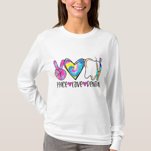 Tie Dye Peace Love Dental Dentist Labourdag Christ T-shirt (Voorkant)