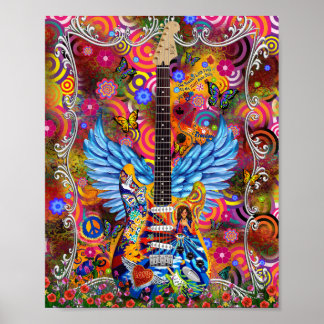 Tie dye, peace, love, gitaren Janis Tribute Poster