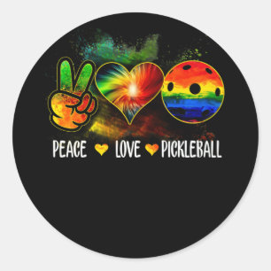 Tie Dye Peace Love Pickleball Pickleball Lover Ronde Sticker