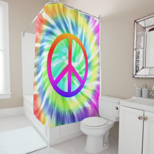 Tie Dye Peace Sign Design Showgordijn Douchegordijn (In situ)