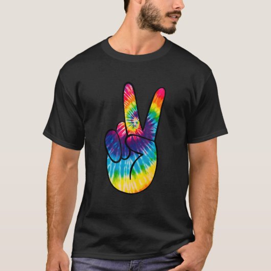 Tie Dye Peace Sign Hand Hippies V 1 T-shirt (Voorkant)