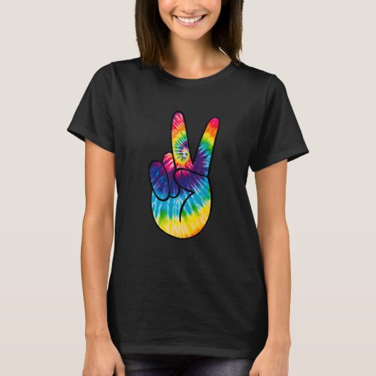Tie Dye Peace Sign Hand  Hippies V   1 T-shirt (Voorkant)