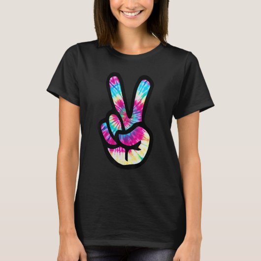 Tie Dye Peace Sign Hand  Hippies V s T-shirt (Voorkant)