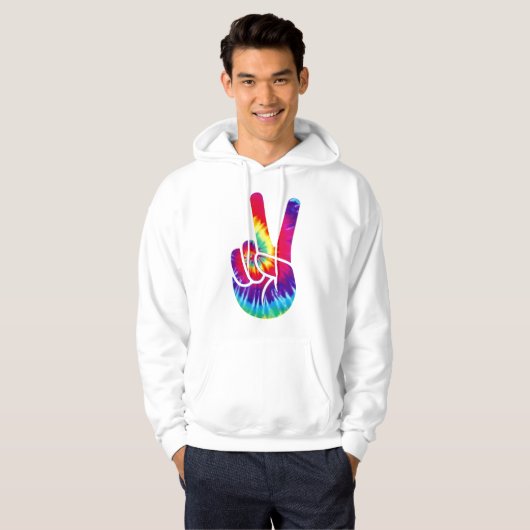 Tie Dye Peace Sign Handsymbool Hoodie (Voorkant volledig)