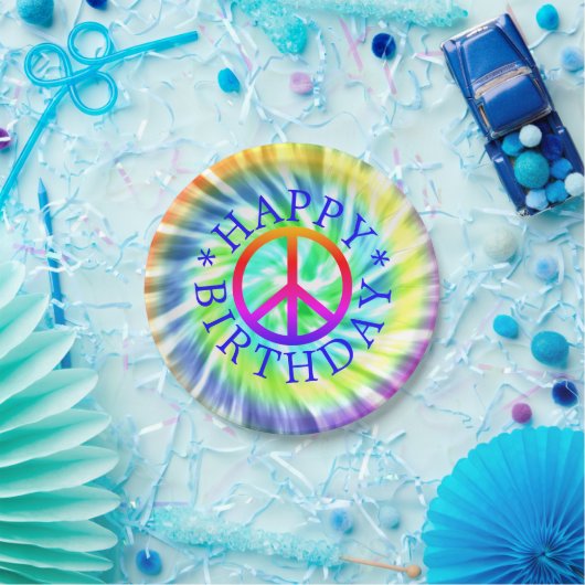 Tie Dye Peace Sign Happy Birthday Paper Bord (Feest)