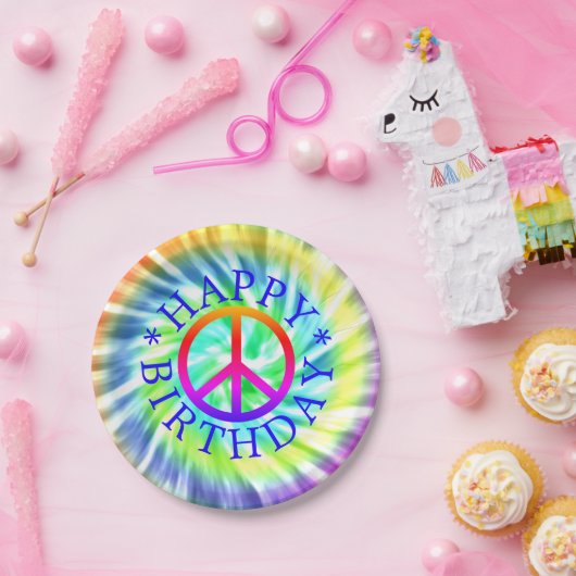 Tie Dye Peace Sign Happy Birthday Paper Bord (Feest)