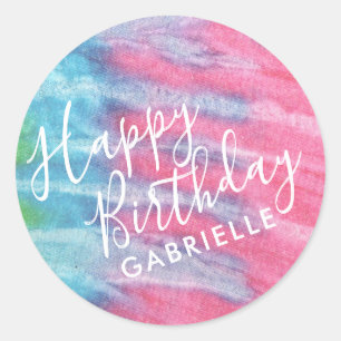 Tie Dye Pink Happy Birthday op maat Ronde Sticker