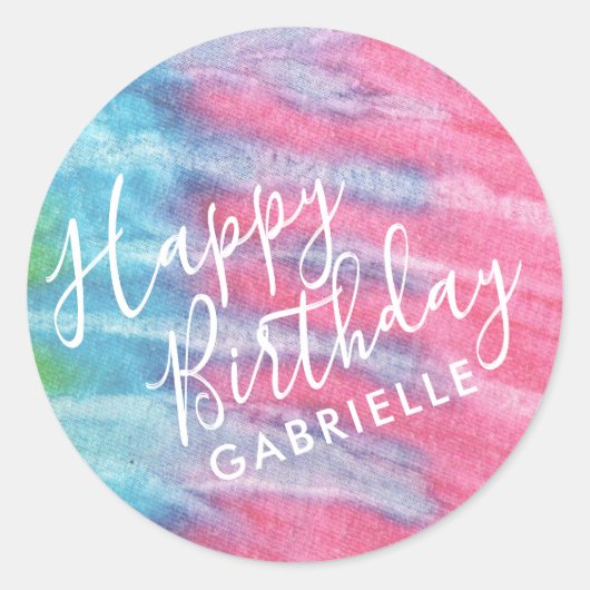 Tie Dye Pink Happy Birthday op maat Ronde Sticker (Voorkant)