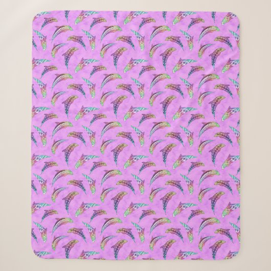 Tie Dye Pink Marine Animals Dolphins Marlins Sherpa Deken (Voorkant)
