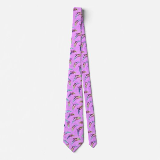 Tie Dye Pink Marine Animals Dolphins Marlins Stropdas (Voorkant)