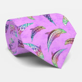 Tie Dye Pink Marine Animals Dolphins Marlins Stropdas (Opgerold)