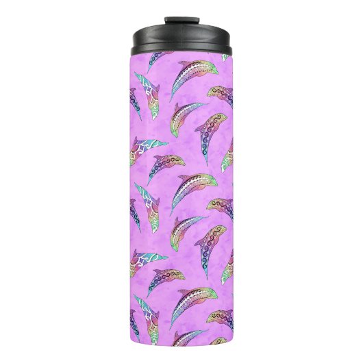 Tie Dye Pink Marine Animals Dolphins Marlins Thermosbeker (Voorkant)