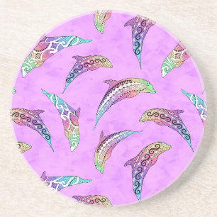 Tie Dye Pink Marine Animals Dolphins Marlins Zandsteen Onderzetter