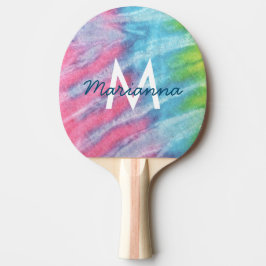 Tie Dye Pink Monogram Naam Retro Hippie Tafeltennisbatje