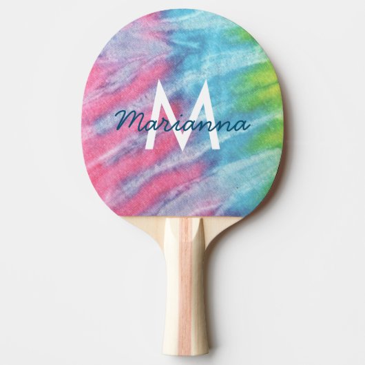 Tie Dye Pink Monogram Naam Retro Hippie Tafeltennisbatje (Voorkant)