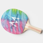 Tie Dye Pink Monogram Naam Retro Hippie Tafeltennisbatje (Zijkant)
