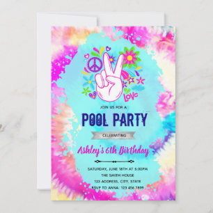 Tie dye pool verjaardagsuitnodiging bedankkaart
