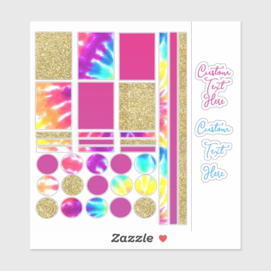 Tie Dye Psychedelic Gold Glitter Journal Planner Sticker (Vel)