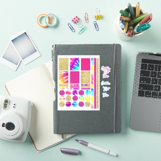 Tie Dye Psychedelic Gold Glitter Journal Planner Sticker (iPad Cover)