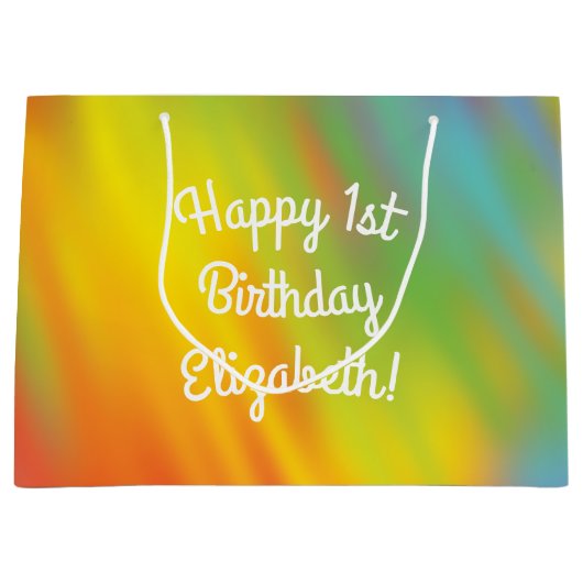 Tie Dye Rainbow Birthday Party Groot Cadeauzakje (Voorkant)
