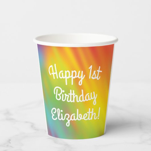 Tie Dye Rainbow Birthday Party Kinder Cute Papieren Bekers (Achterkant)