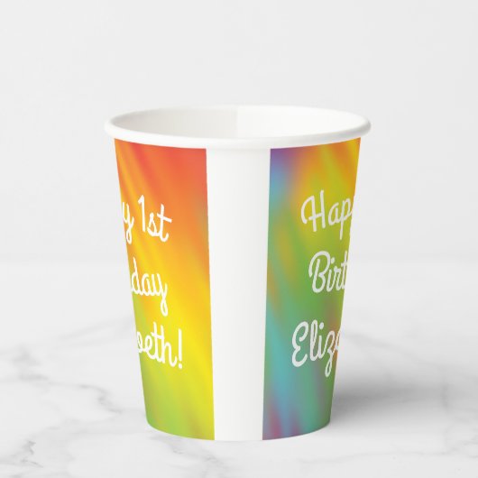 Tie Dye Rainbow Birthday Party Kinder Cute Papieren Bekers (Links)