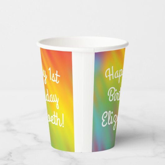 Tie Dye Rainbow Birthday Party Kinder Cute Papieren Bekers (Rechts)