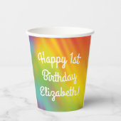 Tie Dye Rainbow Birthday Party Kinder Cute Papieren Bekers (Voorkant)