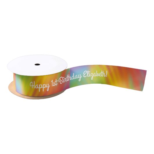 Tie Dye Rainbow Birthday Party Kinder Cute Satijnen Lint (Spoel)