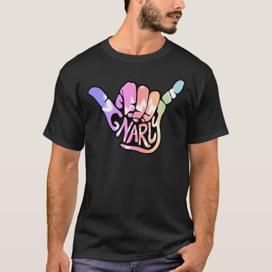 (Tie Dye Rainbow) Gnarly Shaka Hang Loose  Sticker T-shirt (Voorkant)