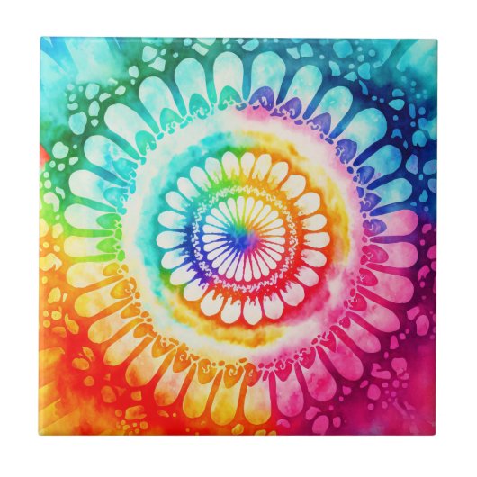 Tie Dye Rainbow Kleuren Retro Hippie Groovy Tegeltje (Voorkant)