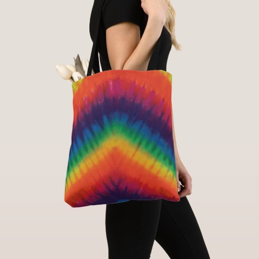 Tie Dye Rainbow-kleuren Tote Bag (Dichtbij)