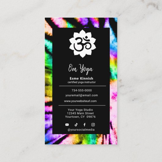 Tie Dye Rainbow Yoga Studio of Instructor Modern B Visitekaartje (Achterkant)