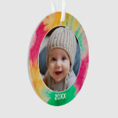 Tie Dye Rand met Foto en Jaar - Rood Groen Ornament (voorkant)