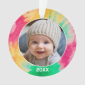 Tie Dye Rand met Foto en Jaar - Rood Groen Ornament (voorkant)