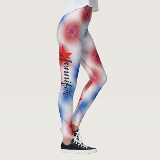 Tie Dye Red White Blue Aangepaste naam Leggings (Rechts)