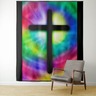 Tie Dye Religious CrossTapestry Wandkleed