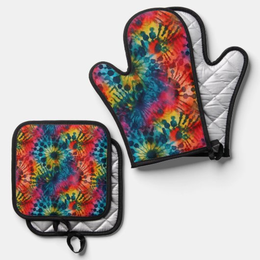 Tie Dye Retro Colorful Ovenwant & Pannenlap Set (Voorkant / Achterkant)