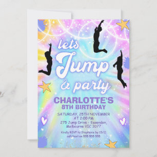 Tie Dye Retro Jump en Play Birthday Invitation Kaart