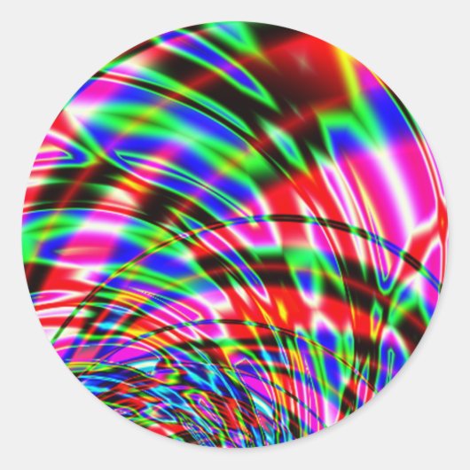 Tie Dye Retro Wave Fractal Ronde Sticker (Voorkant)