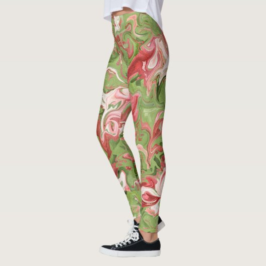 Tie Dye Rood Groen Kerstmis Ontwerp Leggings (Links)