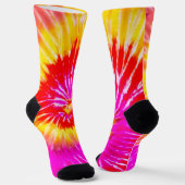 Tie Dye Roze Rood en Geel Design Sokken (Gebogen)