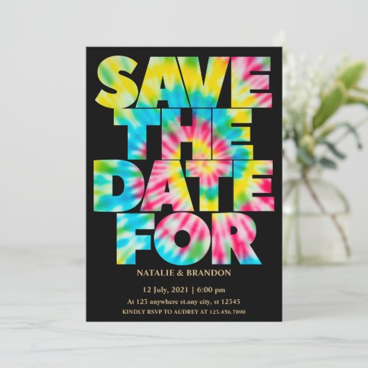 Tie Dye Save the Date Kaart (Staand voorkant)