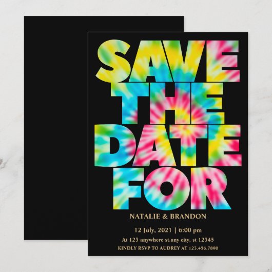 Tie Dye Save the Date Kaart (Voorkant / Achterkant)