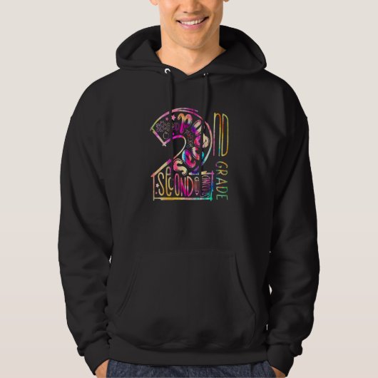 Tie Dye Second Grade Typography Team terug naar Sc Hoodie (Voorkant)