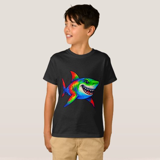 Tie-dye Shark Peace Sign Hipe  T-shirt (Voorkant volledig)